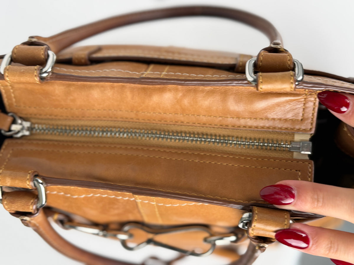 Coach 8A70 Hampton Clip Brown Leather Shoulder Bag