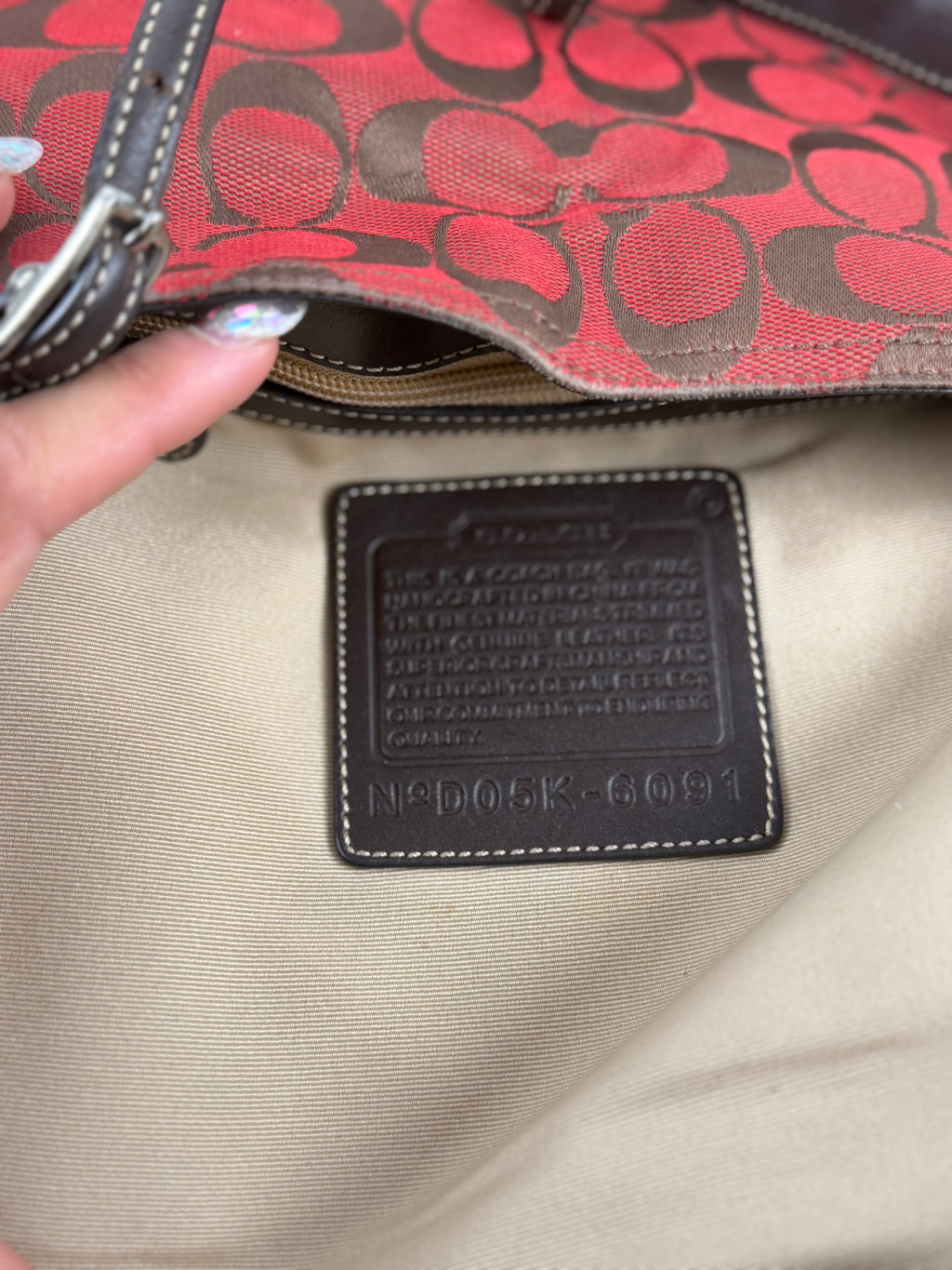 Coach 6091 Hampton Clip Signature Red/Brown Monogram Shoulder Bag Leather Trim