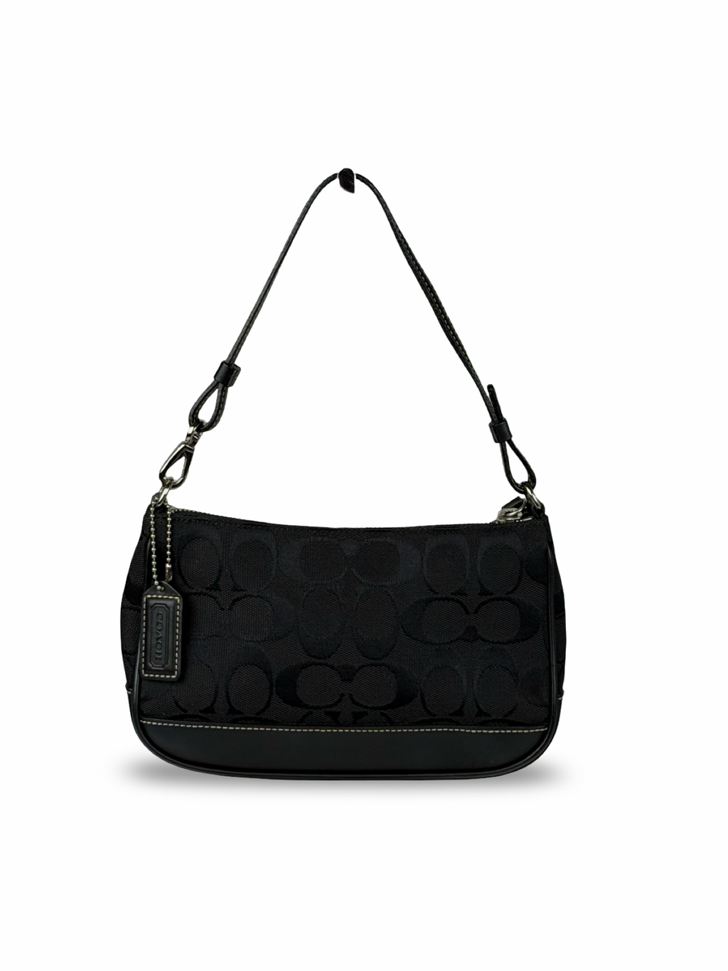 Coach 6094 Demi Signature Black Monogram Shoulder Bag Leather Trim