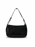 Coach 6094 Demi Signature Black Monogram Shoulder Bag Leather Trim