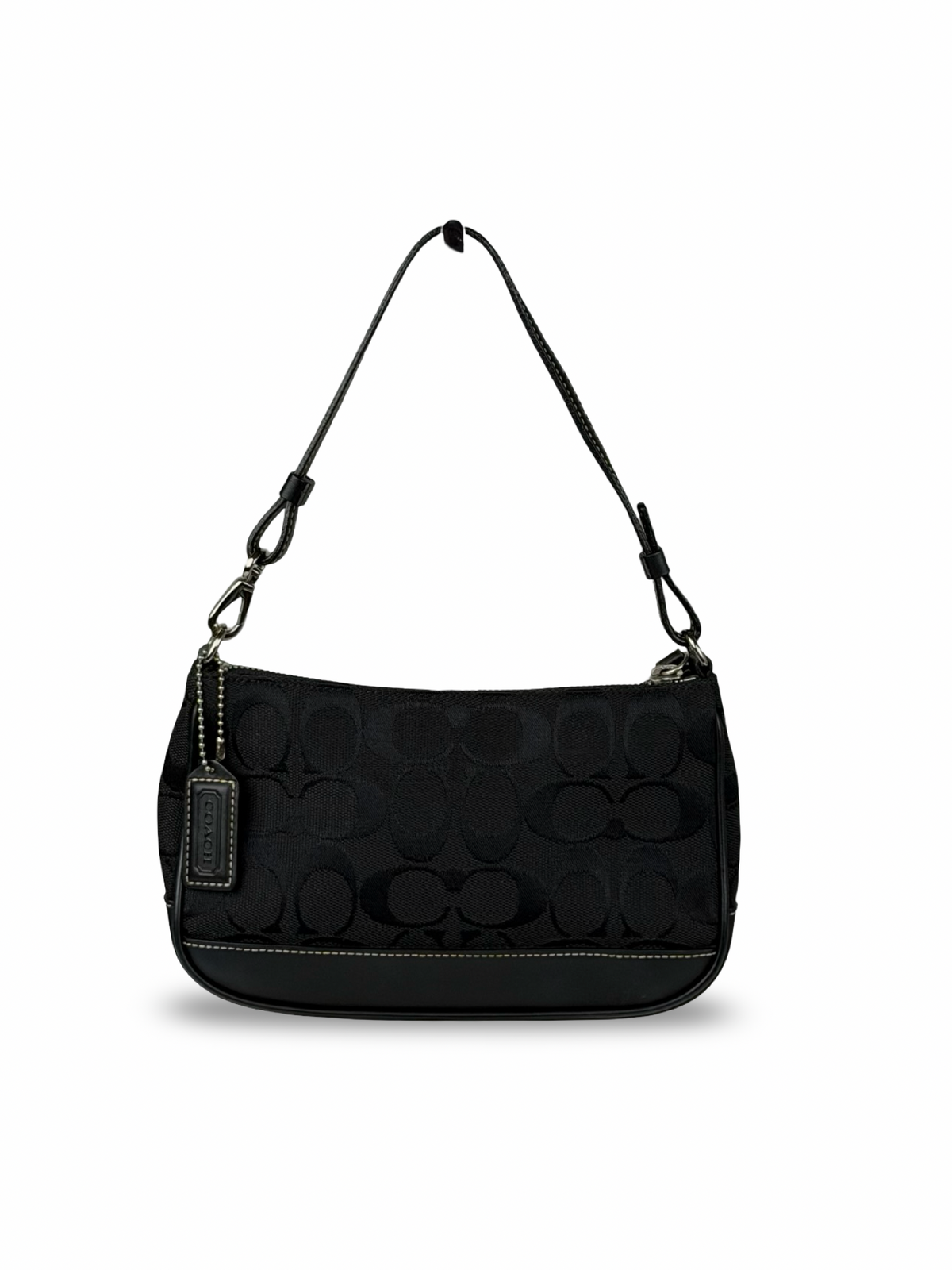 Coach 6094 Demi Signature Black Monogram Shoulder Bag Leather Trim