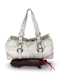 Coach 10145 Chelsea Turnlock White Cream Op Art Monogram Shoulder Bag Leather Trim