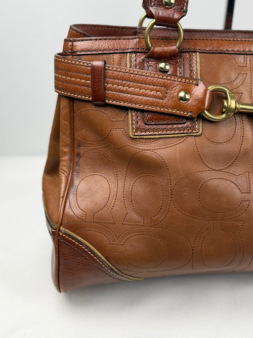 Coach 10227 Hampton Clip Brown Leather C Embossed Shoulder Bag