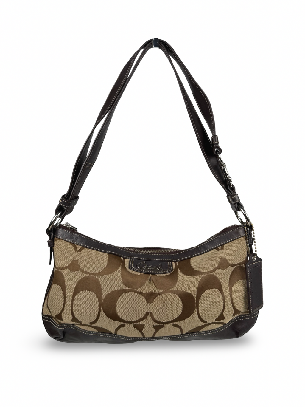 Coach F19731 Signature Brown Shoulder Bag Leather Trim