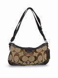 Coach F19731 Signature Brown Shoulder Bag Leather Trim