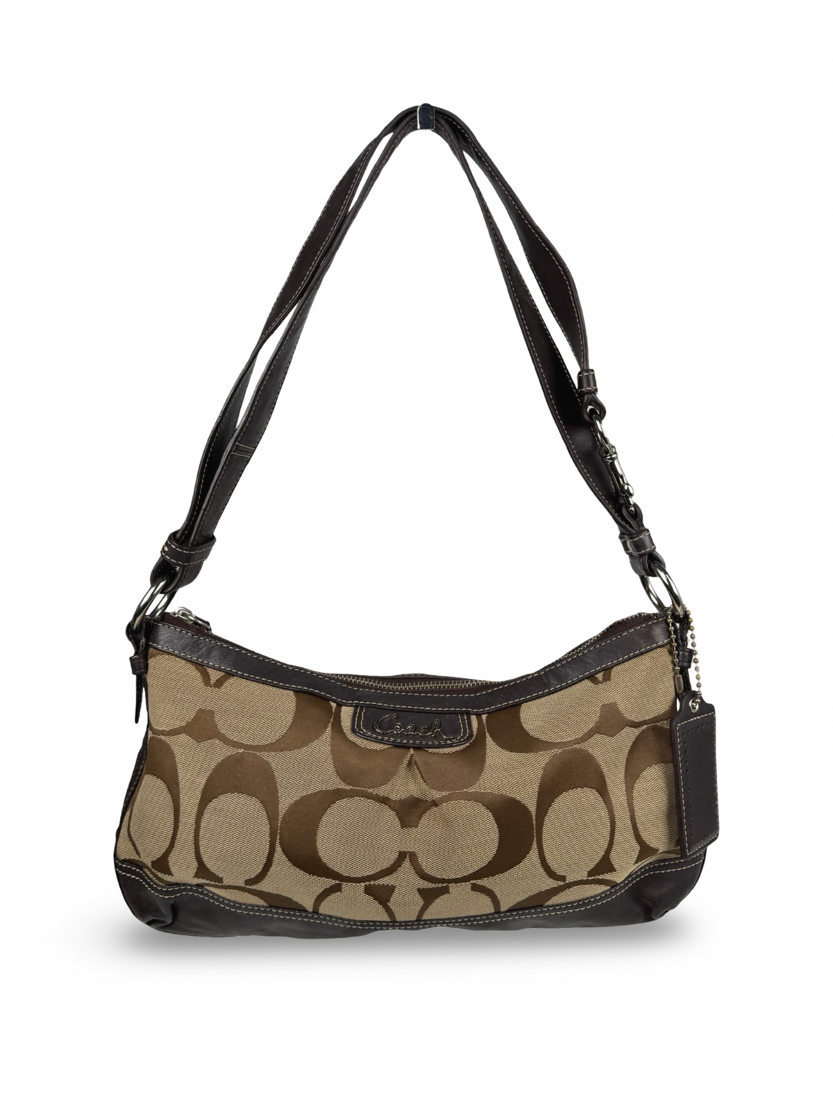 Coach F19731 Signature Brown Shoulder Bag Leather Trim