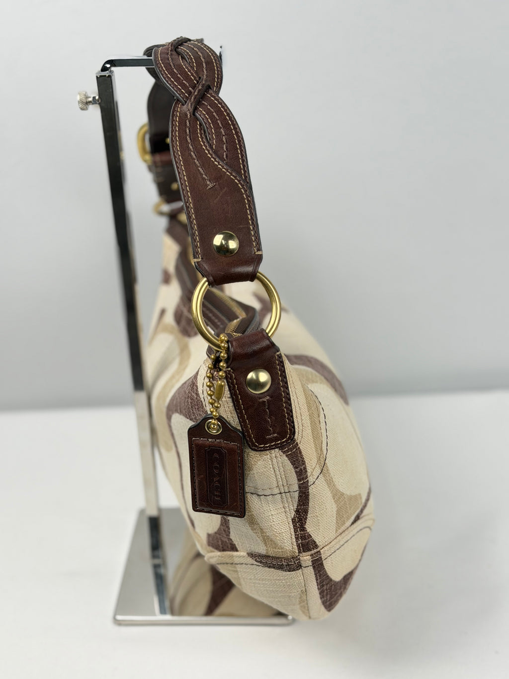 RARE Coach 12190 Signature Brown/Cream Monogram Hobo Shoulder Bag Leather Trim