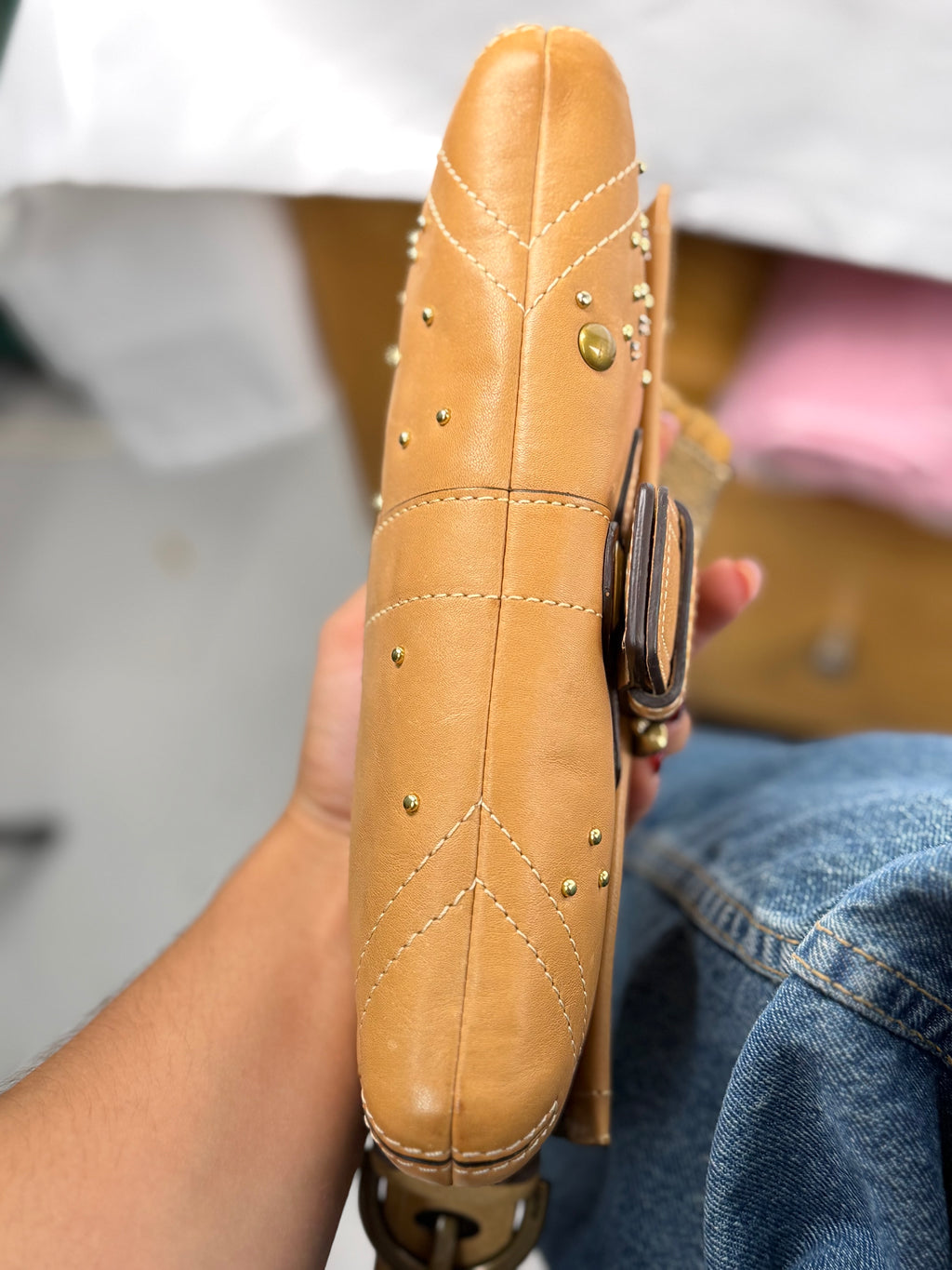 Coach RARE Soho 8A29 Brown/Tan Leather Shoulder Bag Gold Studded Detailing