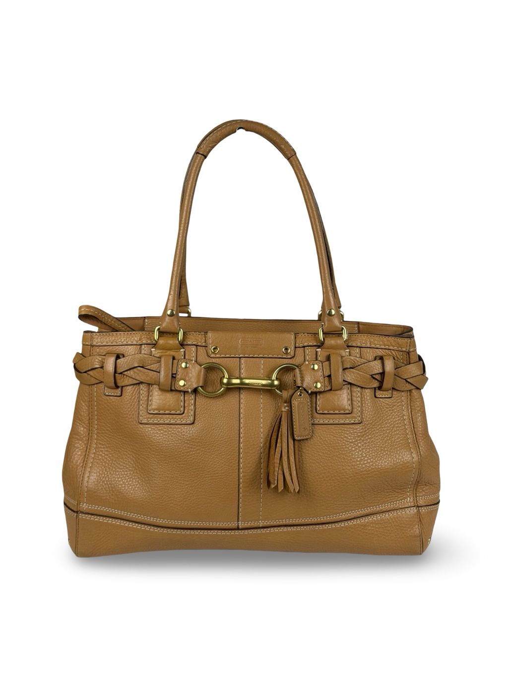 Coach 10529 Hampton Clip Tan Brown Pebbled Leather Shoulder Bag