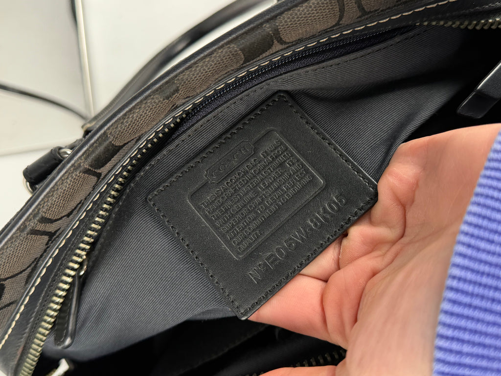 Coach 8K05 Mini Boston Signature Black Monogram Shoulder Bag Leather Trim