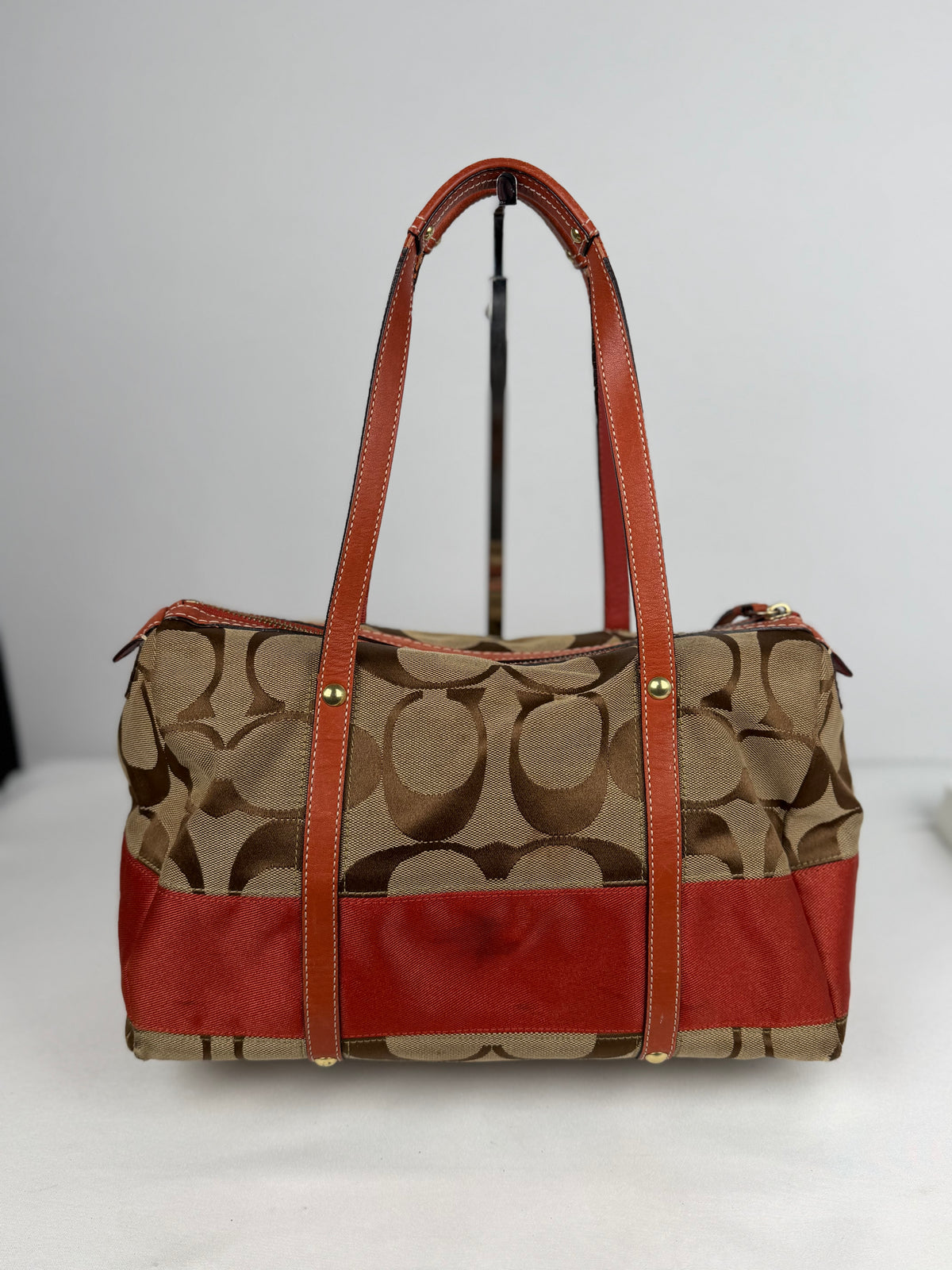 Coach F11102 Boston Signature Brown Monogram Shoulder Bag