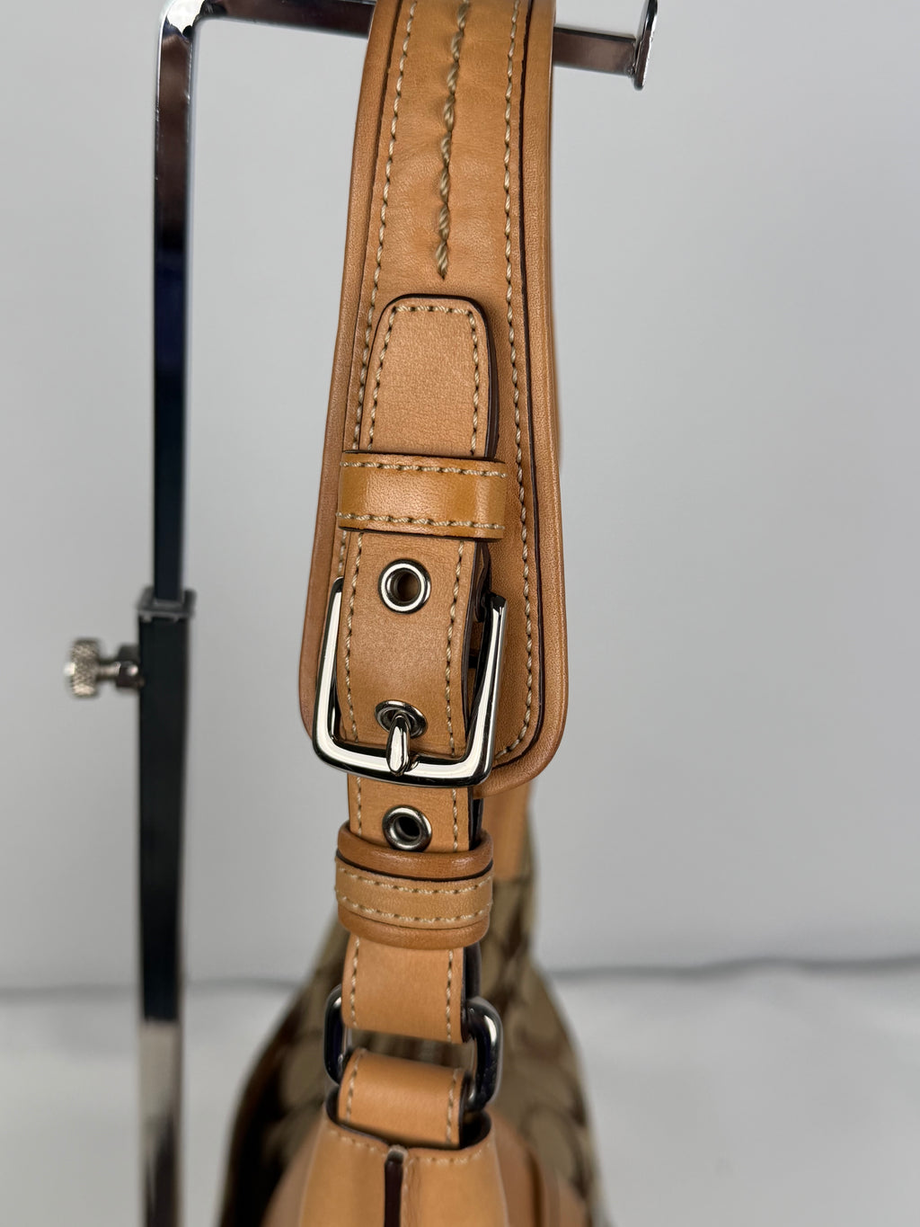 Coach 6824 Soho Signature Brown Shoulder Bag Tan Leather Trim