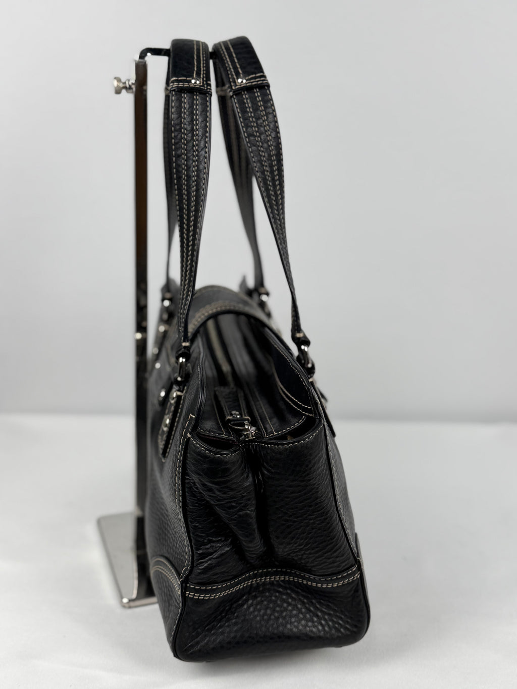 Coach F13961 Hampton Turnlock Black Pebbled Leather Shoulder Bag