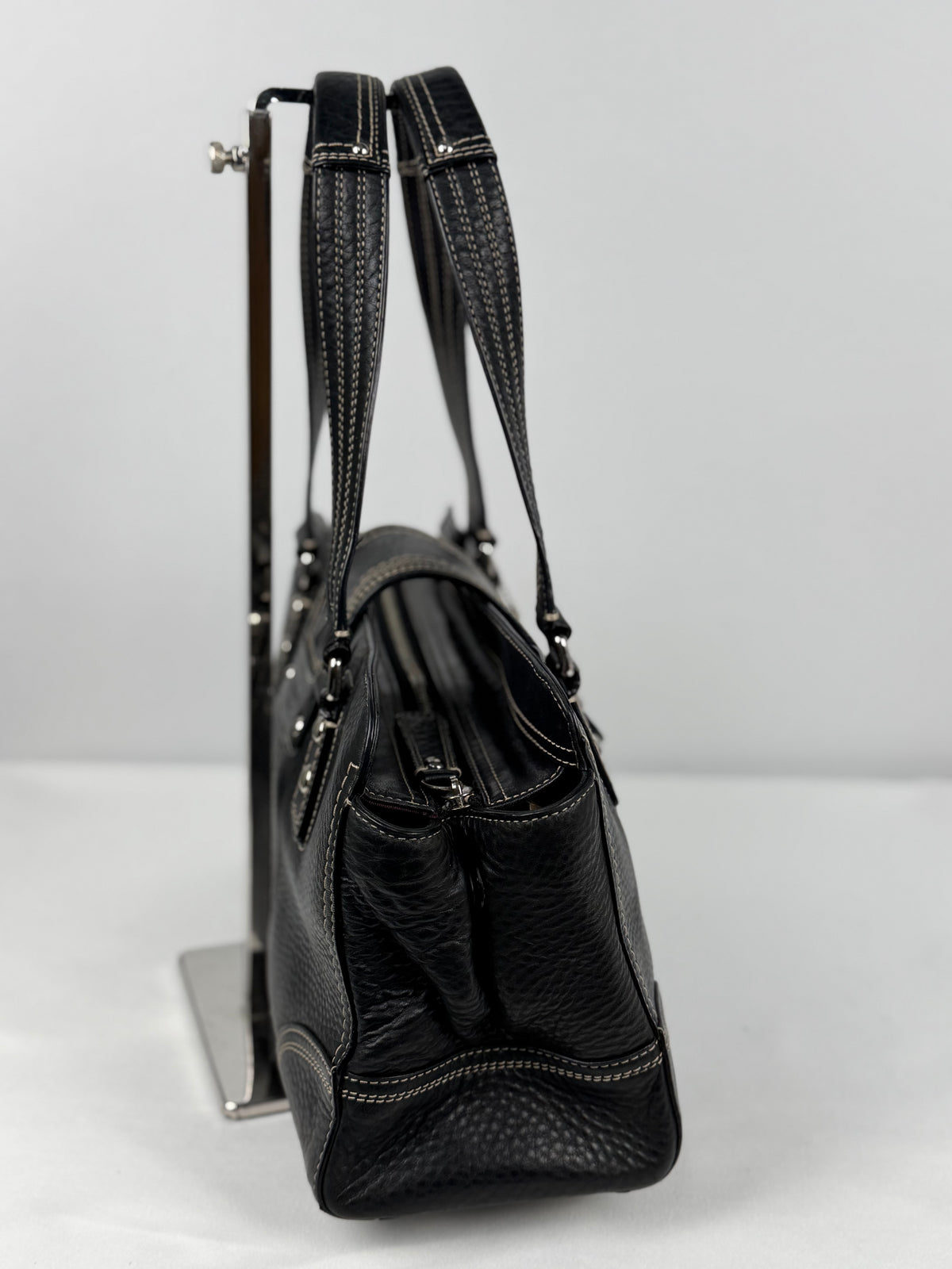 Coach F13961 Hampton Turnlock Black Pebbled Leather Shoulder Bag
