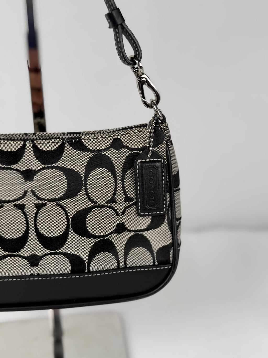 Coach 6094 Demi Signature Grey/Black Shoulder Bag Leather Trim
