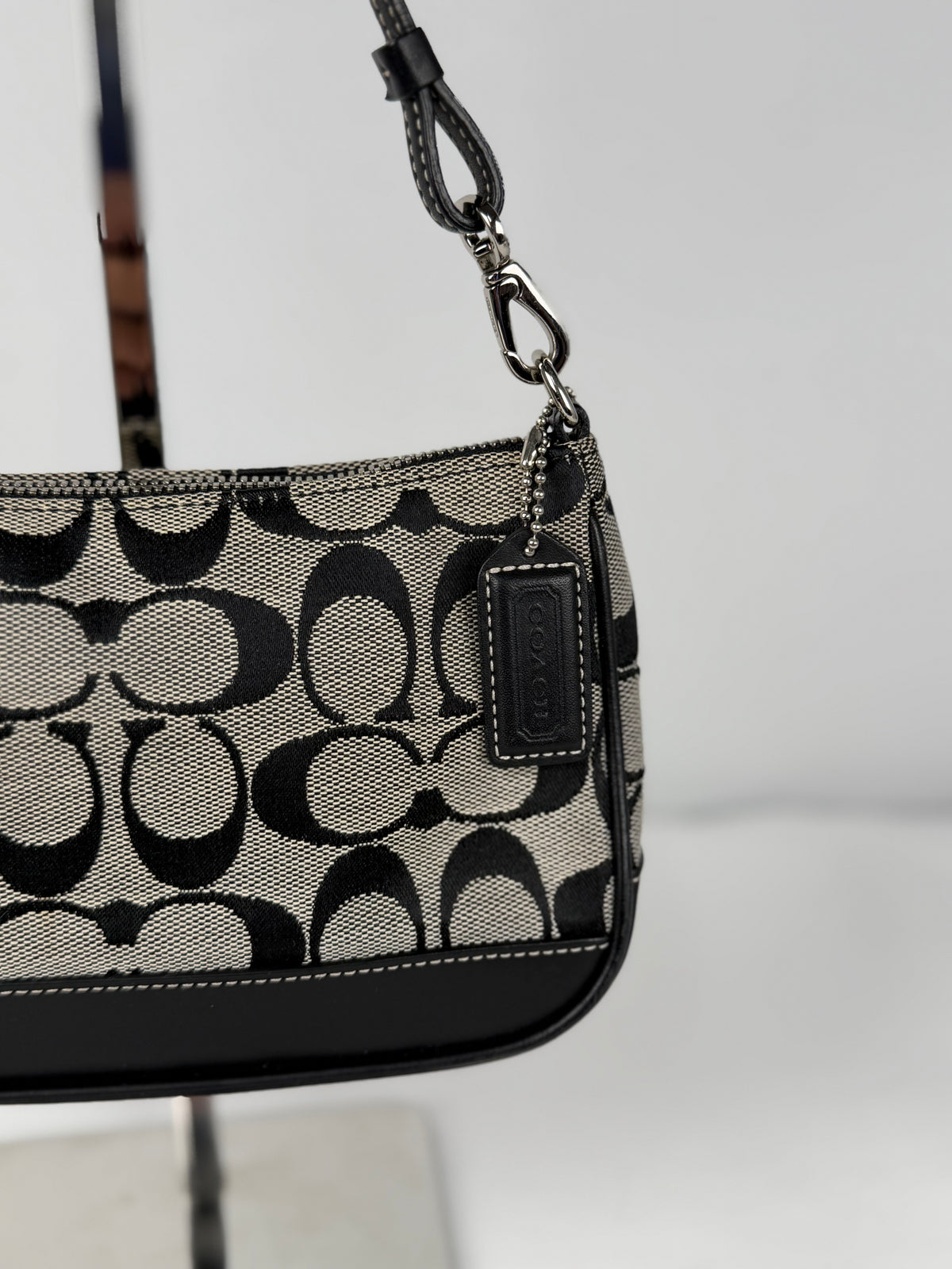 Coach 6094 Demi Signature Grey/Black Shoulder Bag Leather Trim