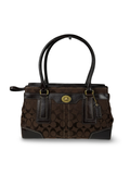Coach 11062 Hampton Signature Chocolate Brown Monogram Shoulder Bag Leather Trim