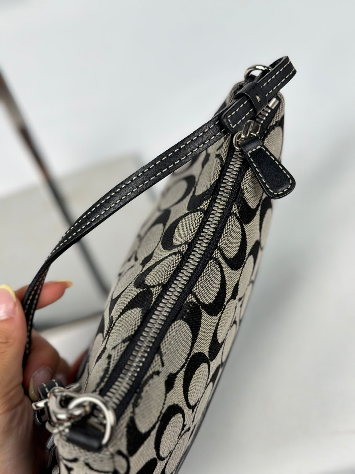 Coach 6094 Signature Black/Grey Demi Shoulder Bag Leather Trim
