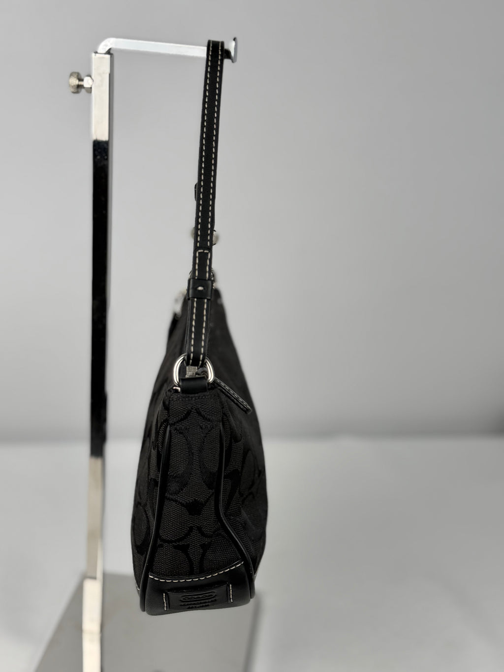 Coach 6094 Demi Signature Black Monogram Mini Shoulder Bag Leather Trim