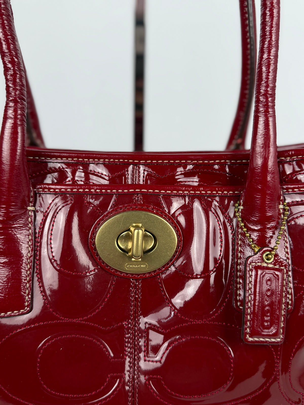 Coach 12449 Madeline Red Monogram Patent Leather Shoulder Bag