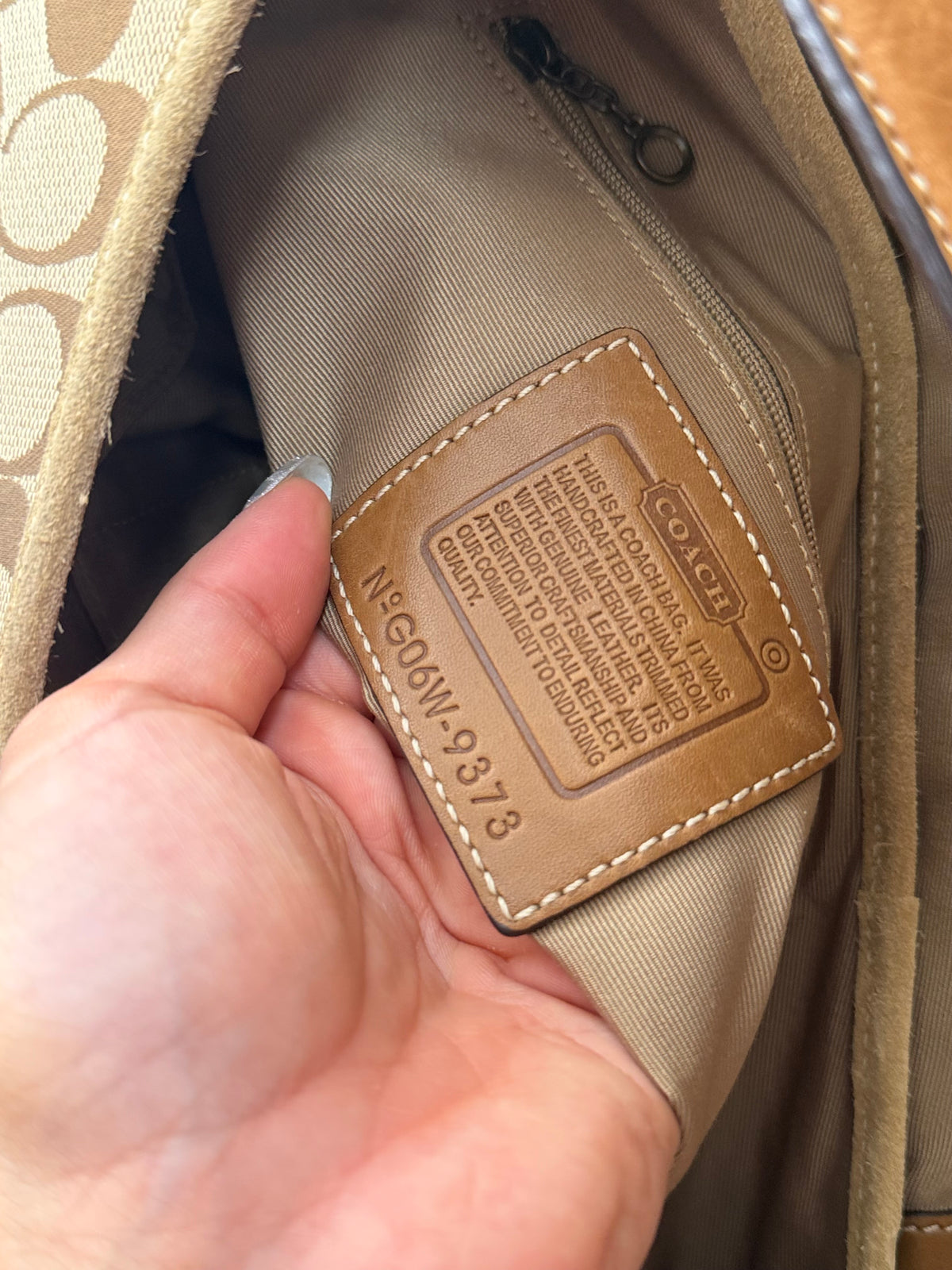 Coach 9373 Rare Soho Studded Hardware Signature Brown Monogram Shoulder Bag Suede Leather Trim