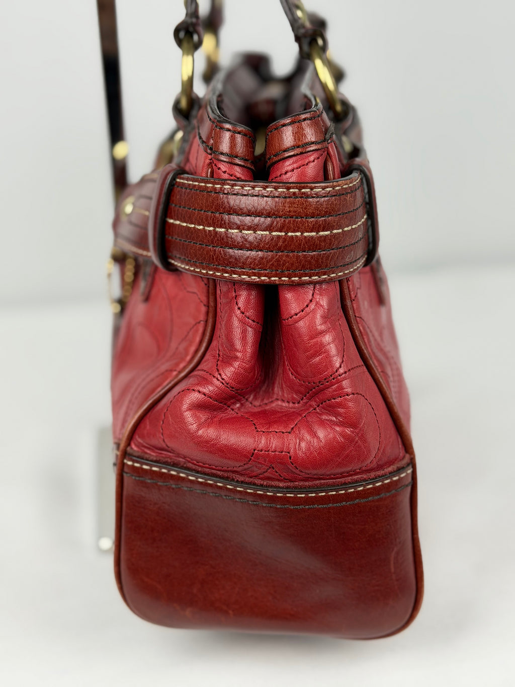Coach 10226 Hampton Clip Red C Embossed Leather Shoulder Bag
