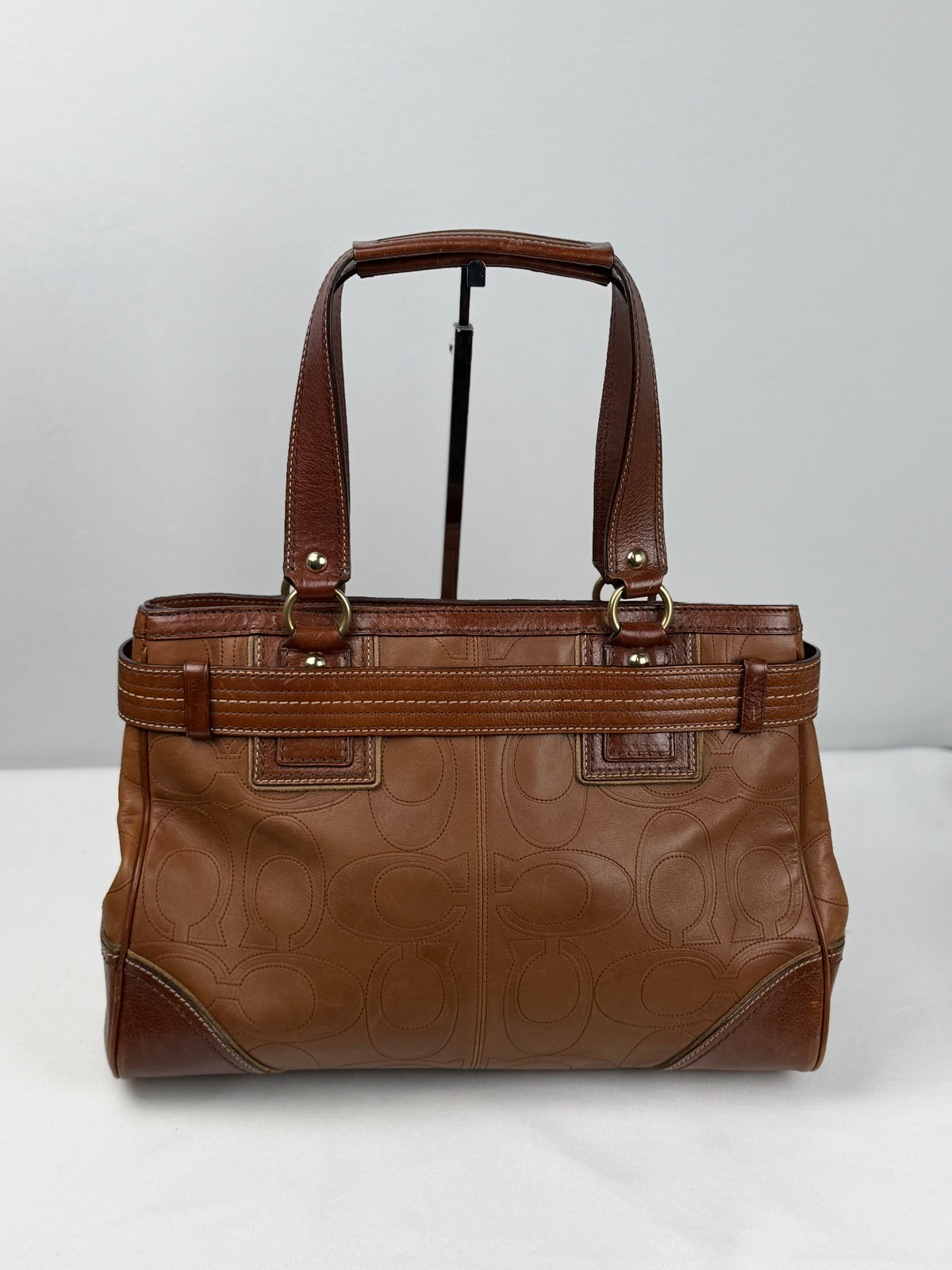 Coach 10227 Hampton Clip Brown Leather C Embossed Shoulder Bag