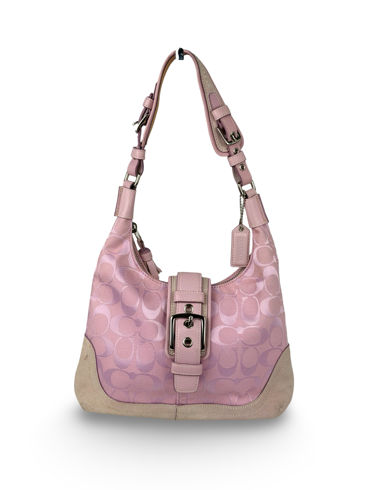 Rare Coach 6823 Soho Pink Monogram Shoulder Bag Suede Leather Trim