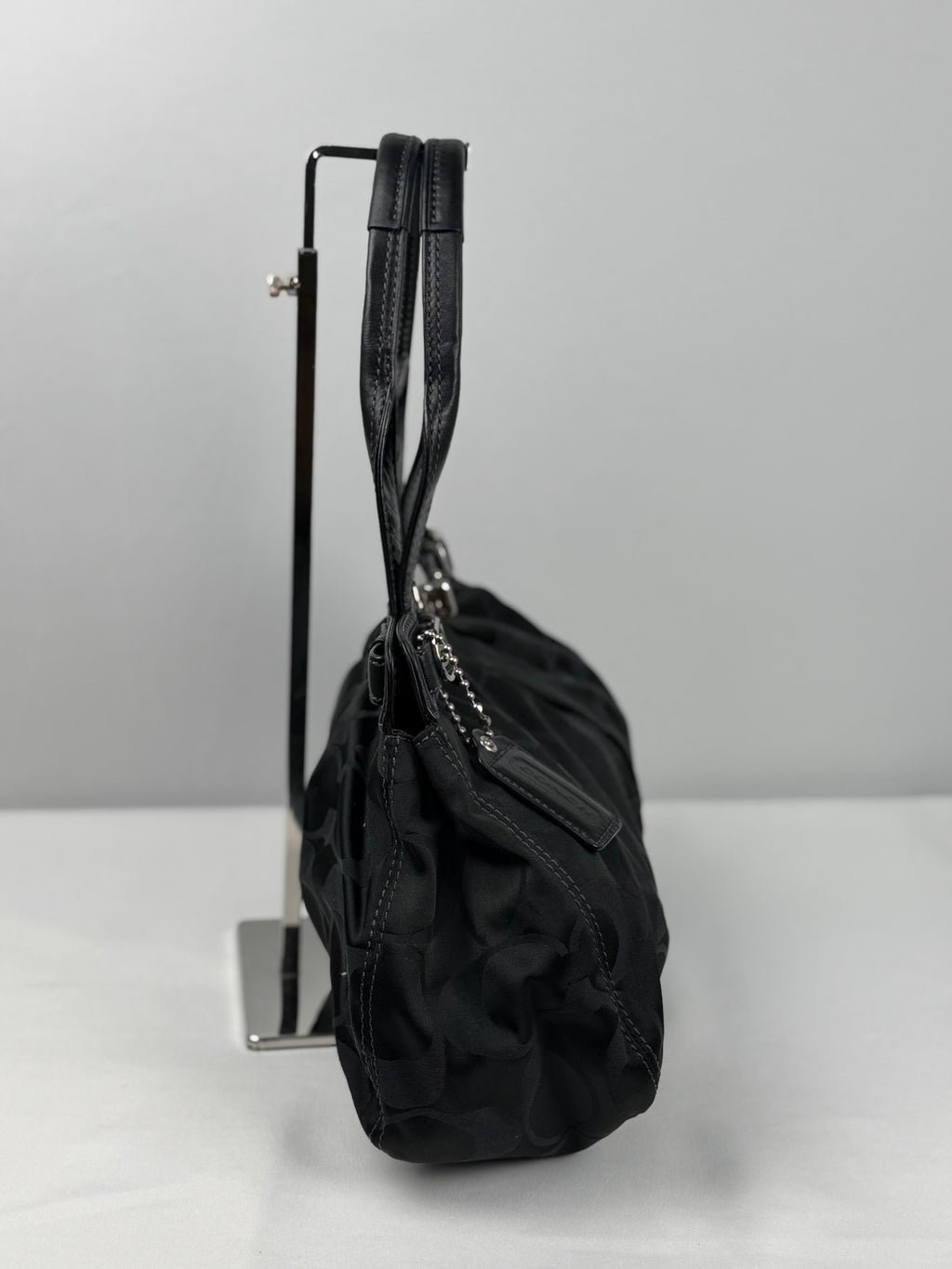 Coach F13906 Signature Black Monogram Satchel Turnlock Shoulder Bag Leather Trim