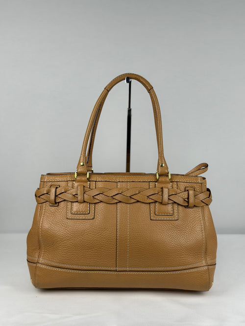 Coach 10529 Hampton Clip Tan Brown Pebbled Leather Shoulder Bag
