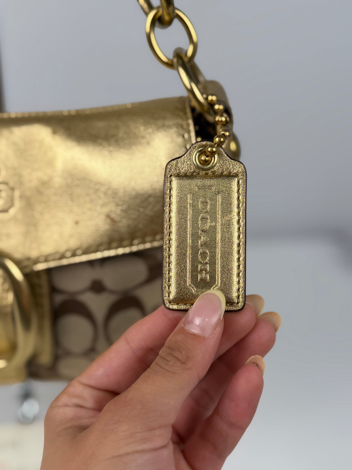 Coach 12375 Bleecker Soho Signature Brown Monogram Shoulder Bag Gold Leather Trim