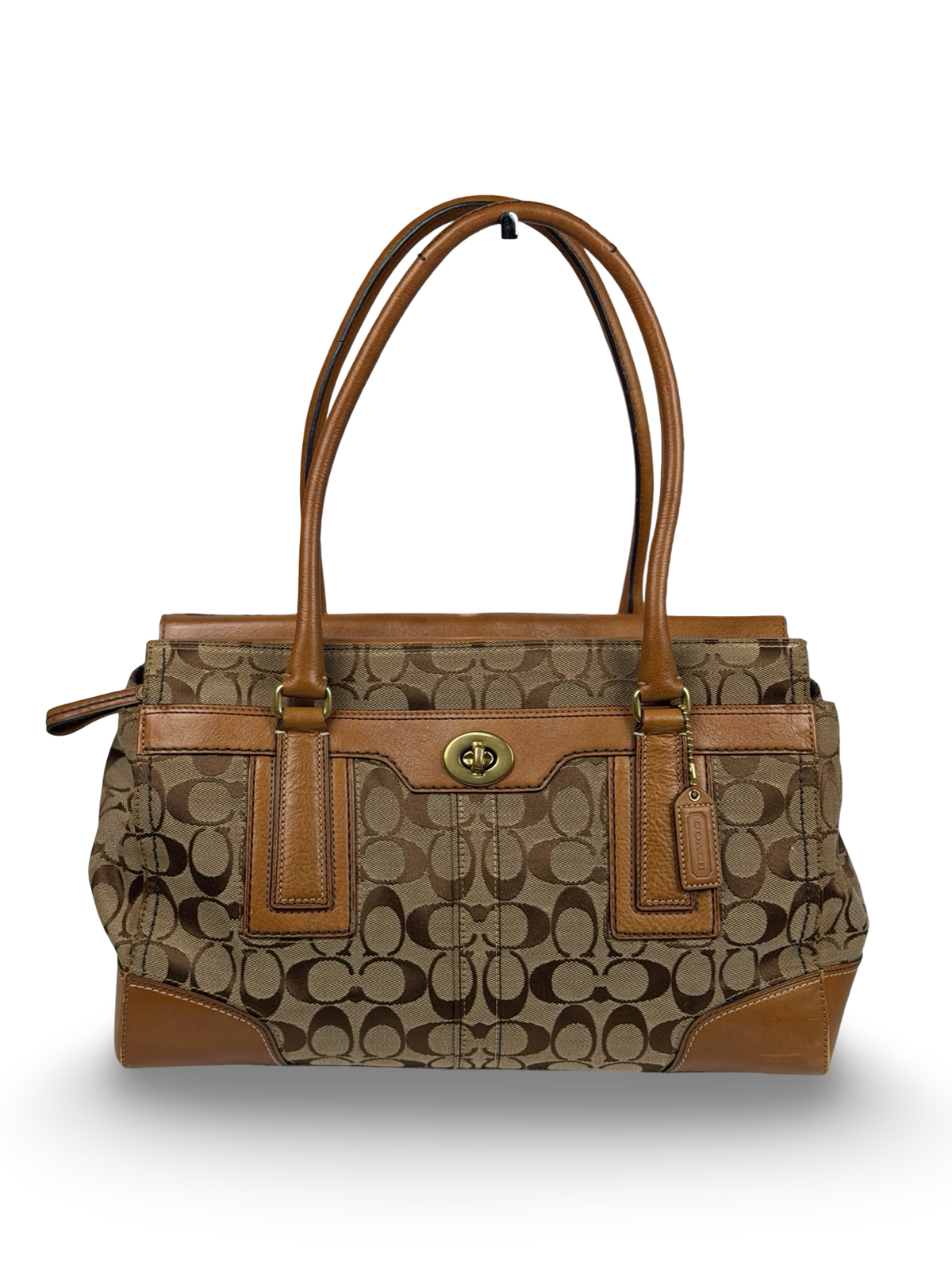 Coach 11063 Hampton Turnlock Signature Brown Monogram Shoulder Bag