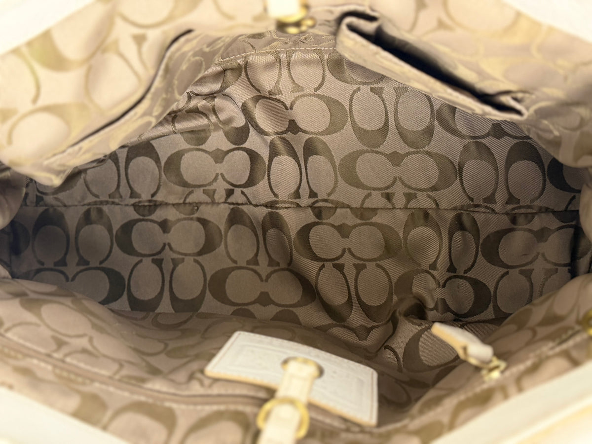 Coach 9290 Hampton Clip White Leather Shoulder Bag Braided Detailing
