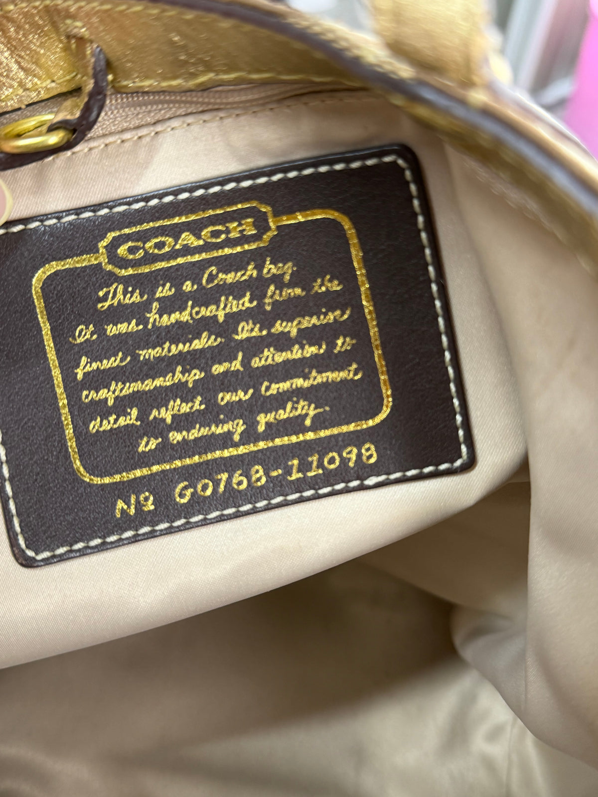 Coach 11098 Signature Brown/Gold Monogram Shoulder Tote Bag Leather Trim