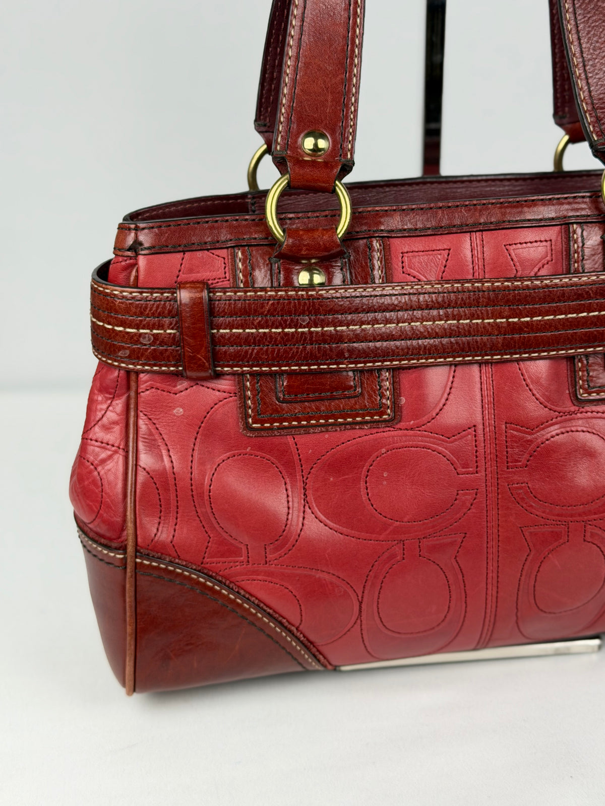 Coach 10226 Hampton Clip Red C Embossed Leather Shoulder Bag