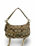 Coach F18756 Signature Brown Turnlock Shoulder Bag Leather Trim