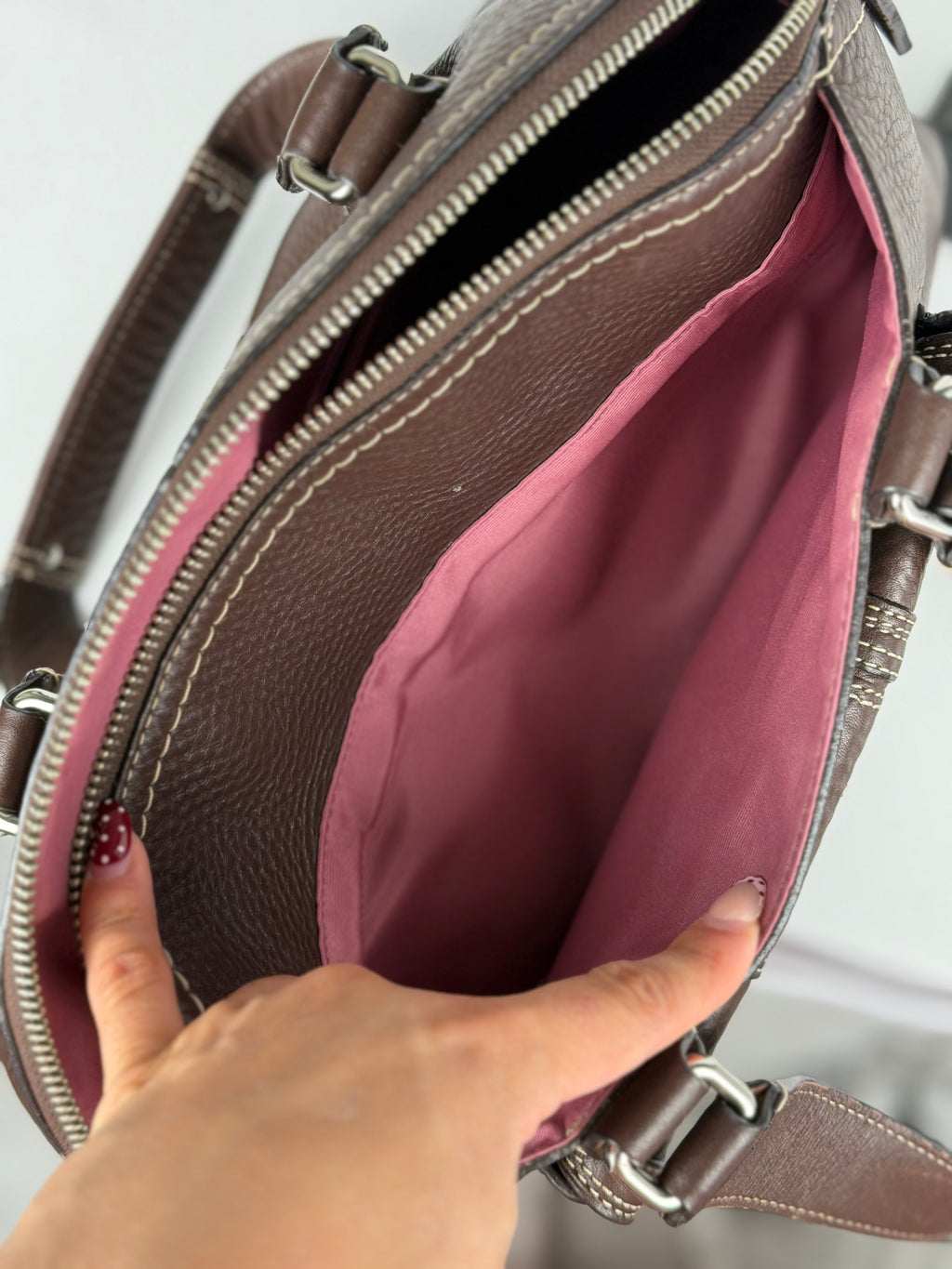 Coach F13963 Hampton Turnlcok Brown Pebbled Leather Shoulder Bag