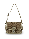 Coach F14282 Signature Turnlock Brown Shoulder Bag Gold Leather Trim