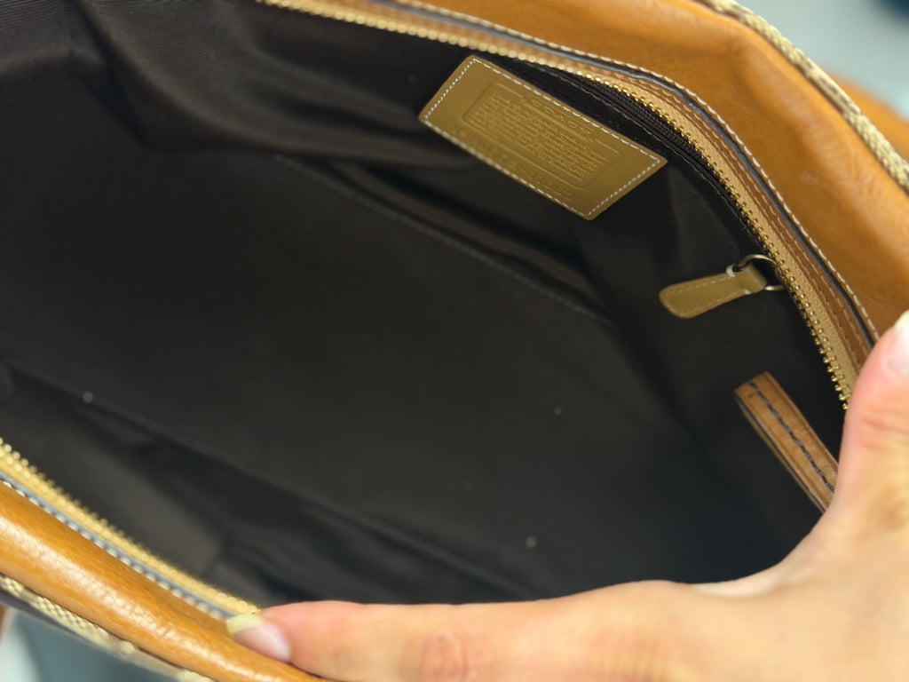 Coach 11063 Hampton Turnlock Signature Brown Monogram Shoulder Bag