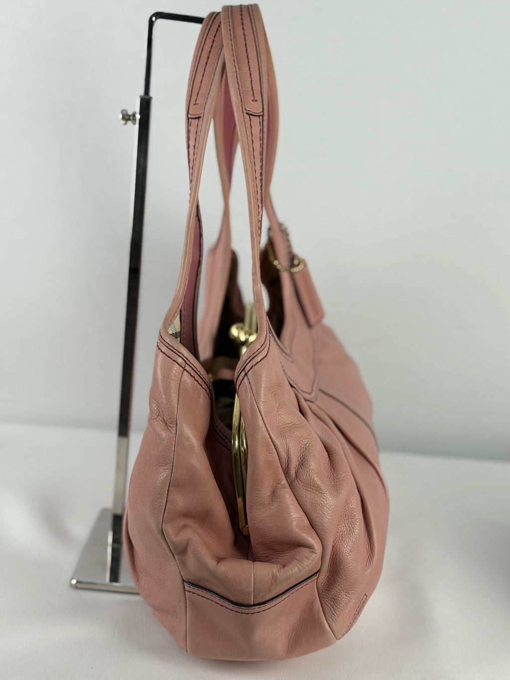 Coach 12248 Ergo Kisslock Baby Pink Leather Shoulder Bag