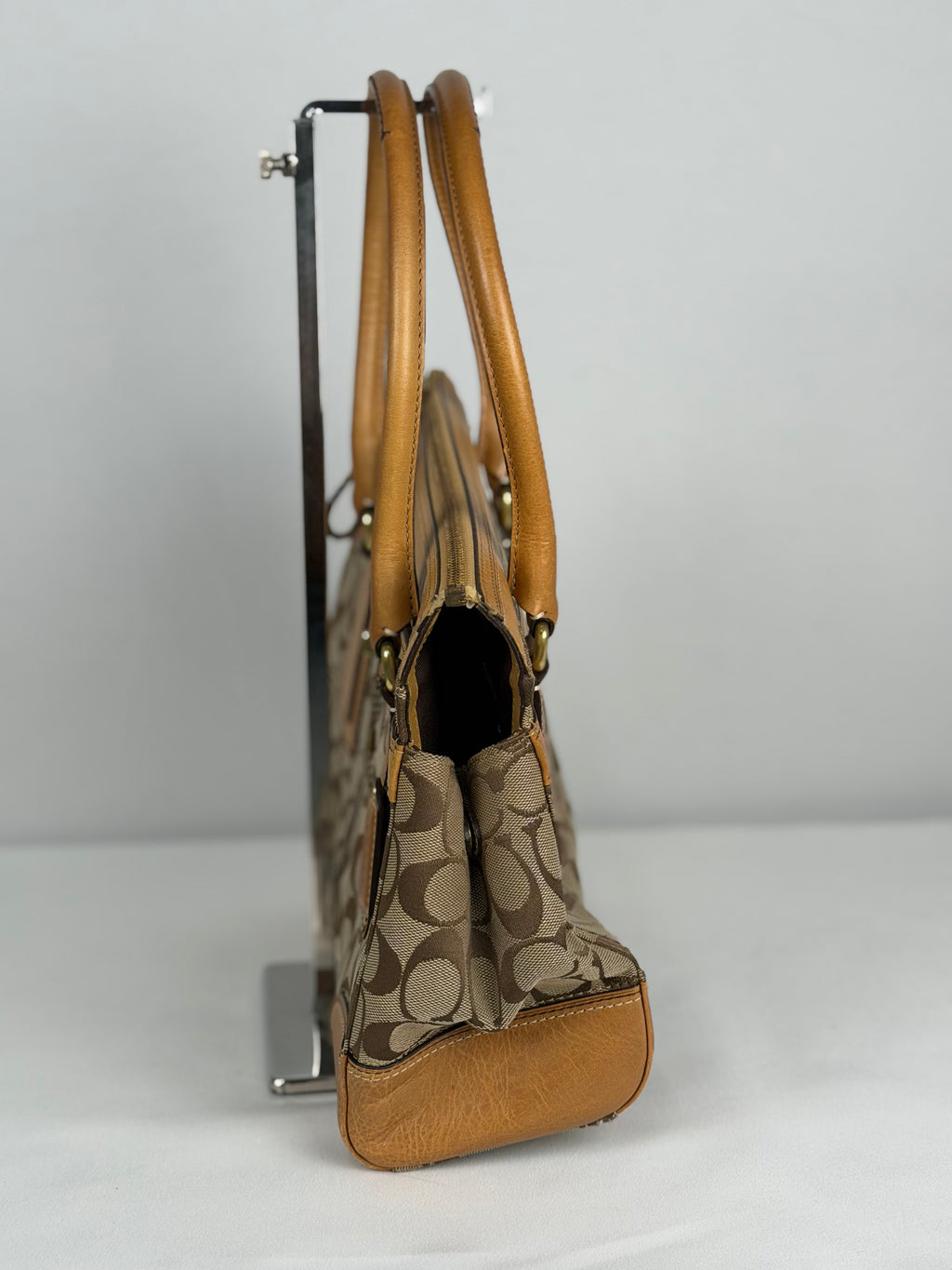 Coach 11062 Hampton Signature Brown Monogram Shoulder Bag Leather Trim