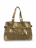 RARE Coach 12515 Turnlock Brown/Gold Shoulder Bag Leather Trim