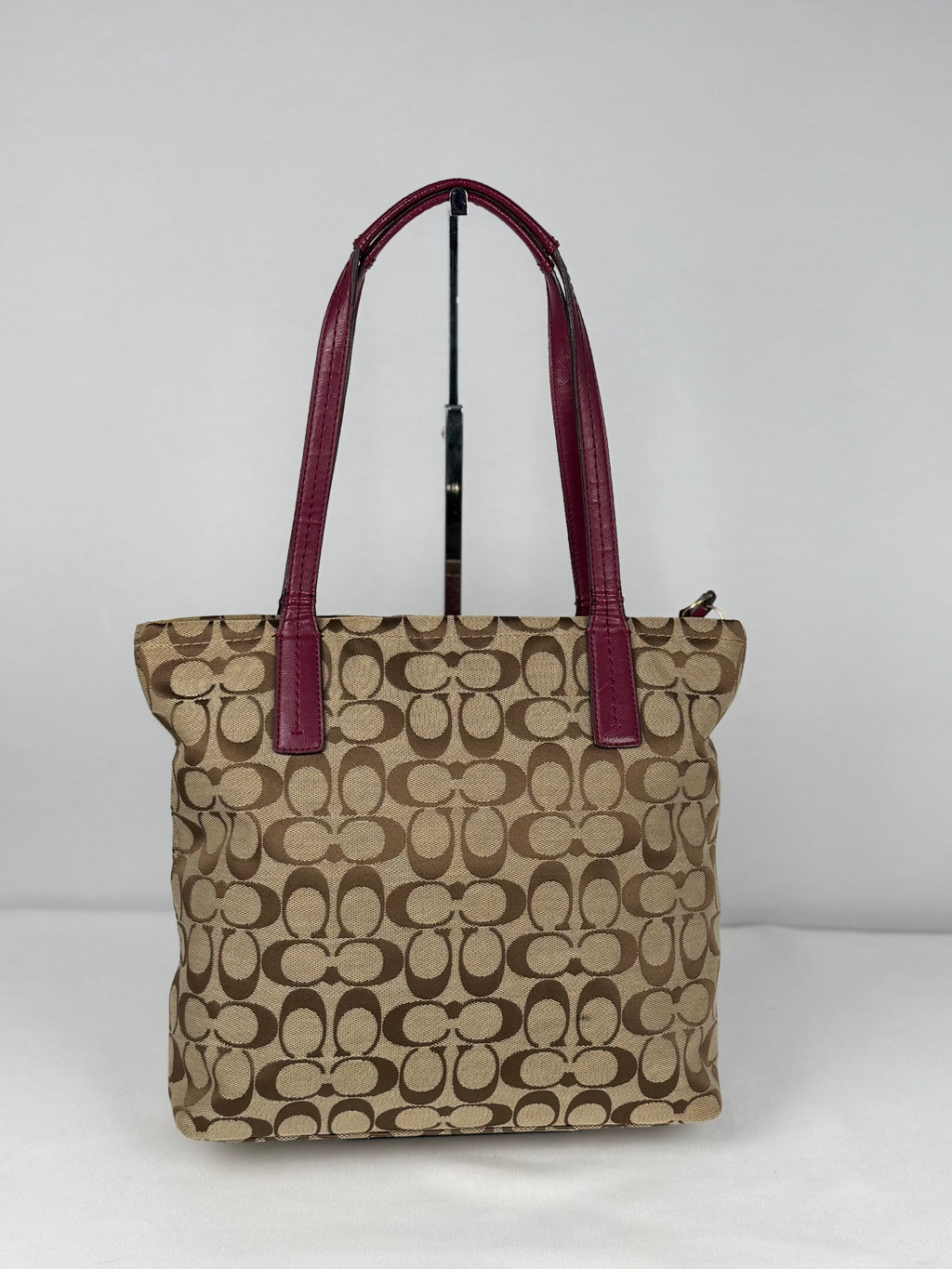 Coach F25706 Signature Brown Stripe Pink Python Shoulder Bag Leather Trim