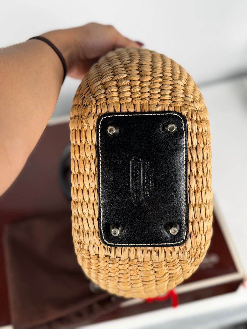 Coach 6270 Woven Wicker Basket Bag Butterfly Detail Leather Trim