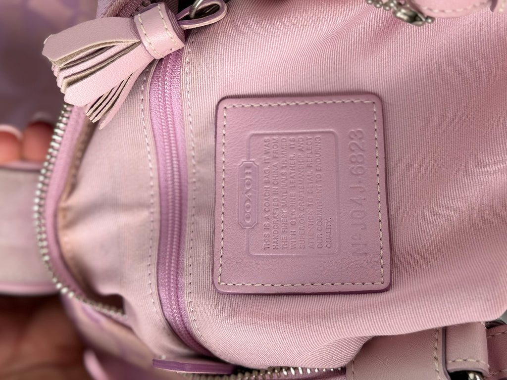 Rare Coach 6823 Soho Pink Monogram Shoulder Bag Suede Leather Trim