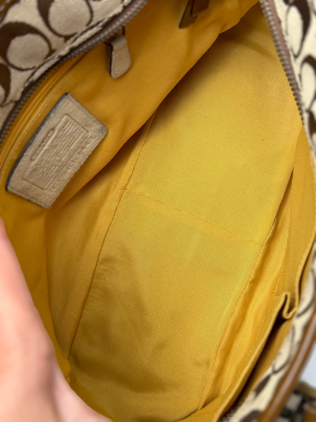 Coach 1443 Signature Brown monogram Tote Shoulder Bag Suede Leather Trim
