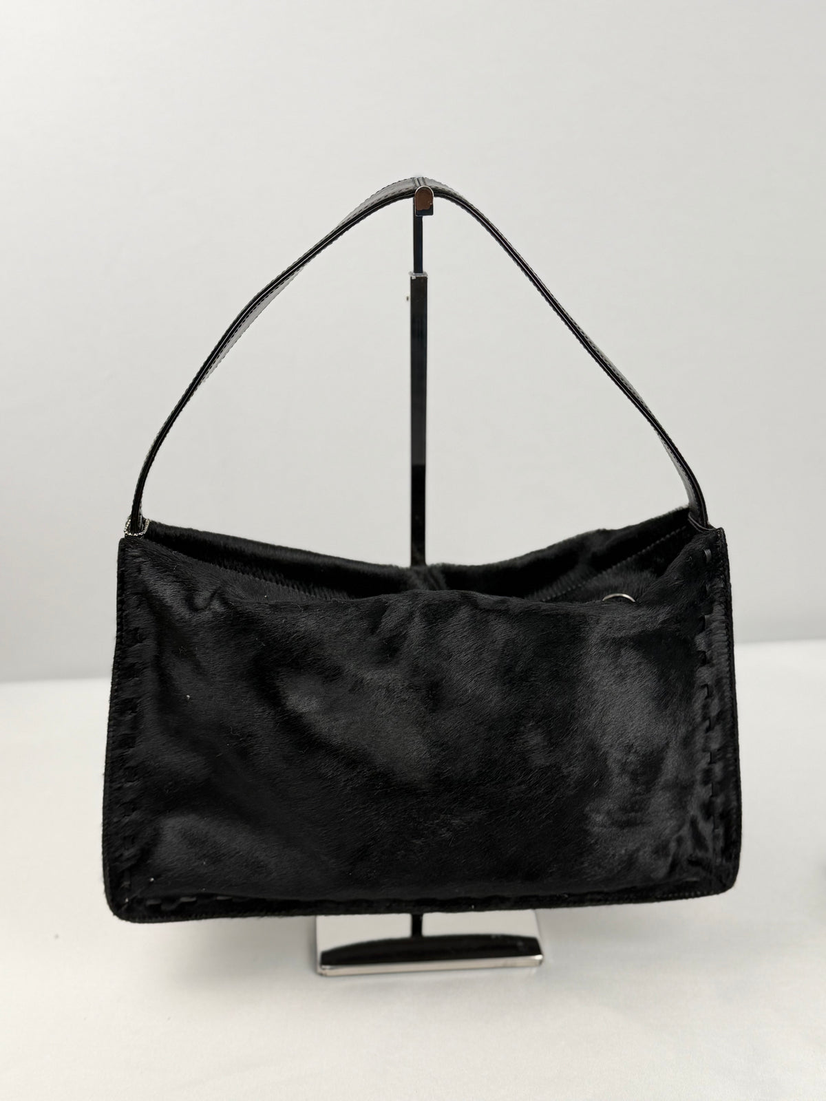 Coach 9469 Black Calf Hair Shoulder Bag Leather Trim