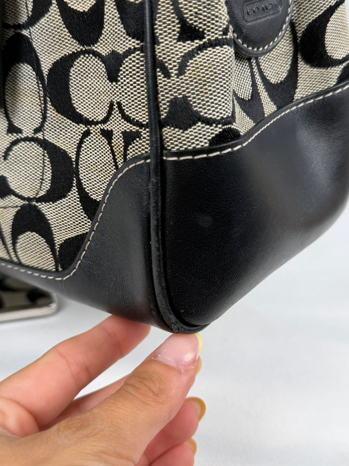 Coach 6828 Boston Signature Grey/Black Monogram Shoulder Bag Leather Trim