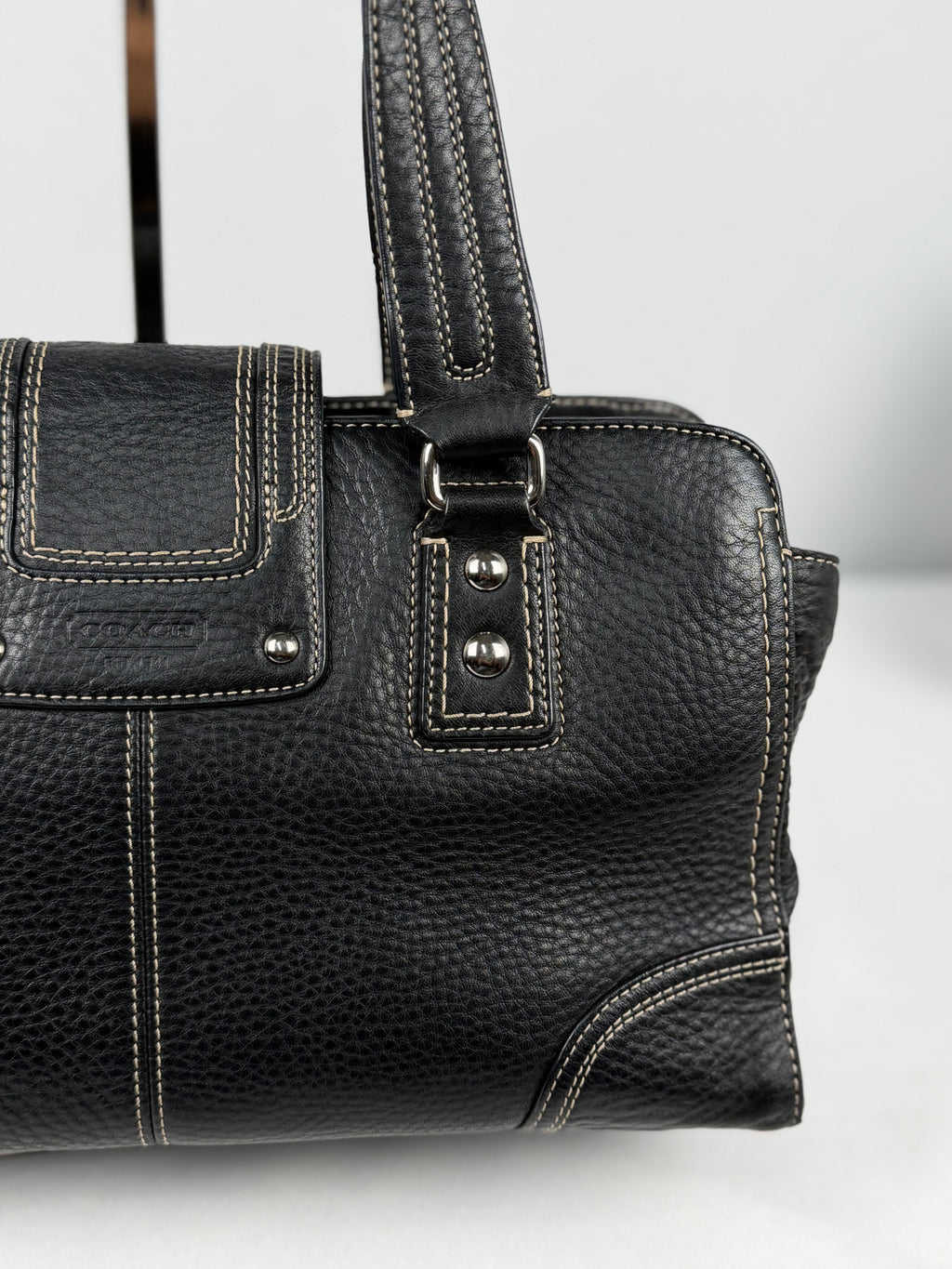 Coach F13961 Hampton Turnlock Black Pebbled Leather Shoulder Bag