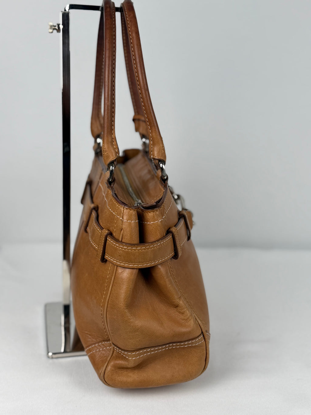 Coach 8A70 Hampton Clip Brown Leather Shoulder Bag